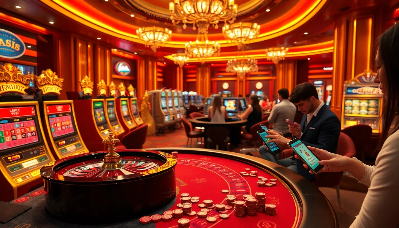 A thrilling mobile porn game experience in a vibrant casino setting with excited players.