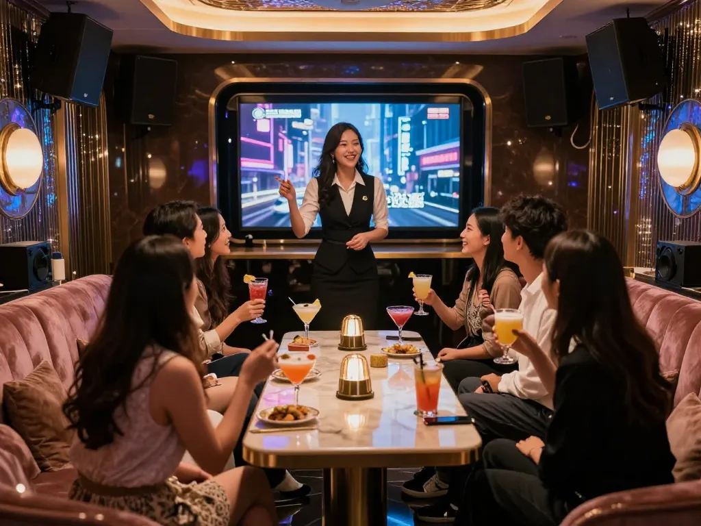 Enjoying the premium karaoke experience at https://www.gangnamtune.com/ with luxury decor and lively atmosphere.