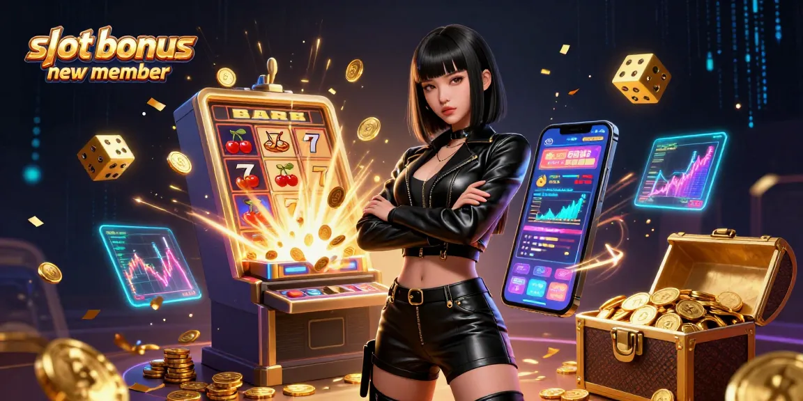 Win big with a slot bonus new member promotion featuring an Asian woman in a futuristic casino