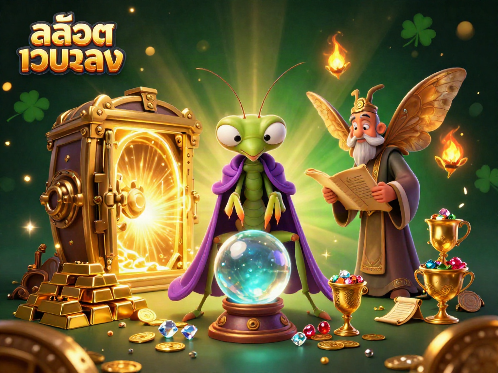 Spin the reels at สล็อตเว็บตรง with vibrant characters and treasures illuminating the scene.