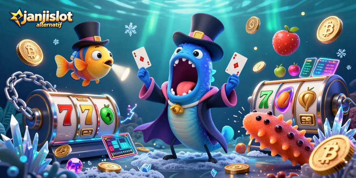 Experience thrilling card tricks with the janjislot alternatif as animated underwater characters enhance the casino atmosphere.