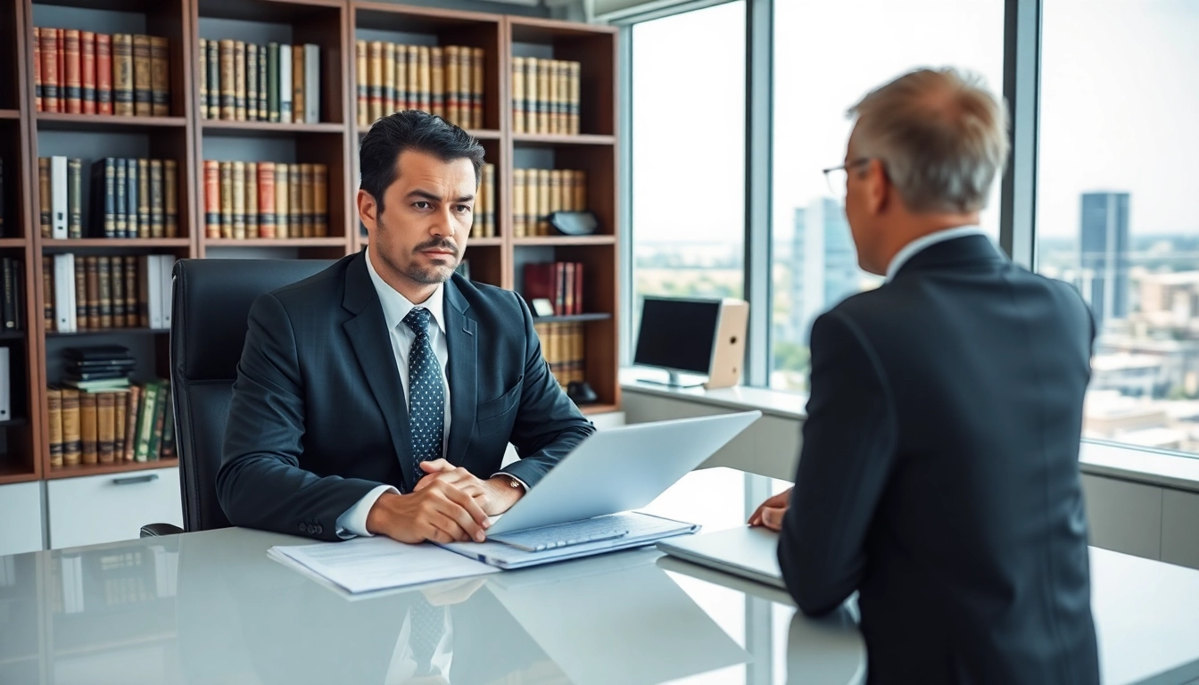 Truck accident attorney Clearwater consulting with a client in a professional office setting.