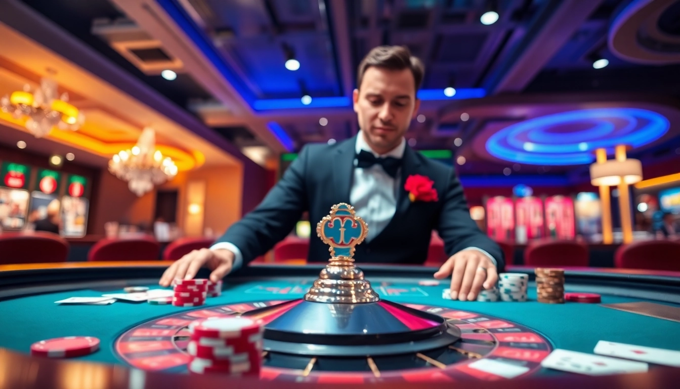 Bermain demo pragmatic di meja roulette dengan dealer yang profesional dalam suasana kasino yang meriah.