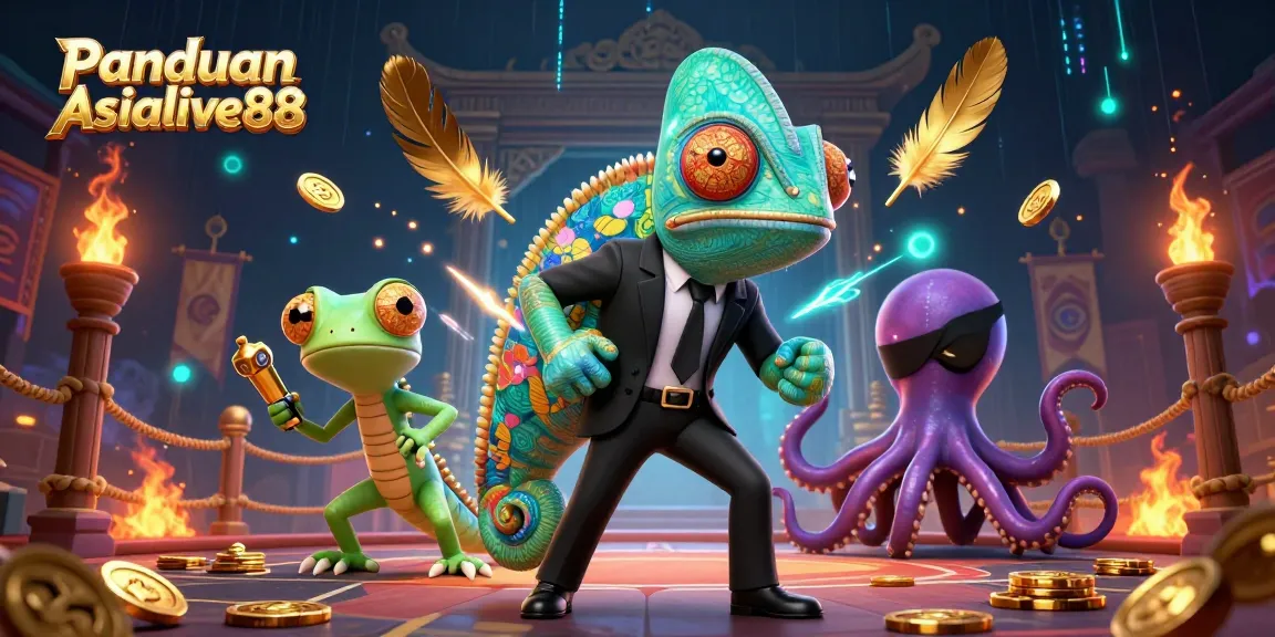 Panduan Asialive88 showcases vibrant casino characters in an engaging 3D scene with dynamic elements.