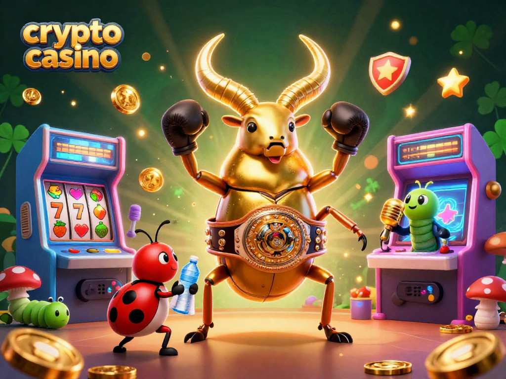 Engage in the crypto casino experience with animated characters and vibrant gaming elements.