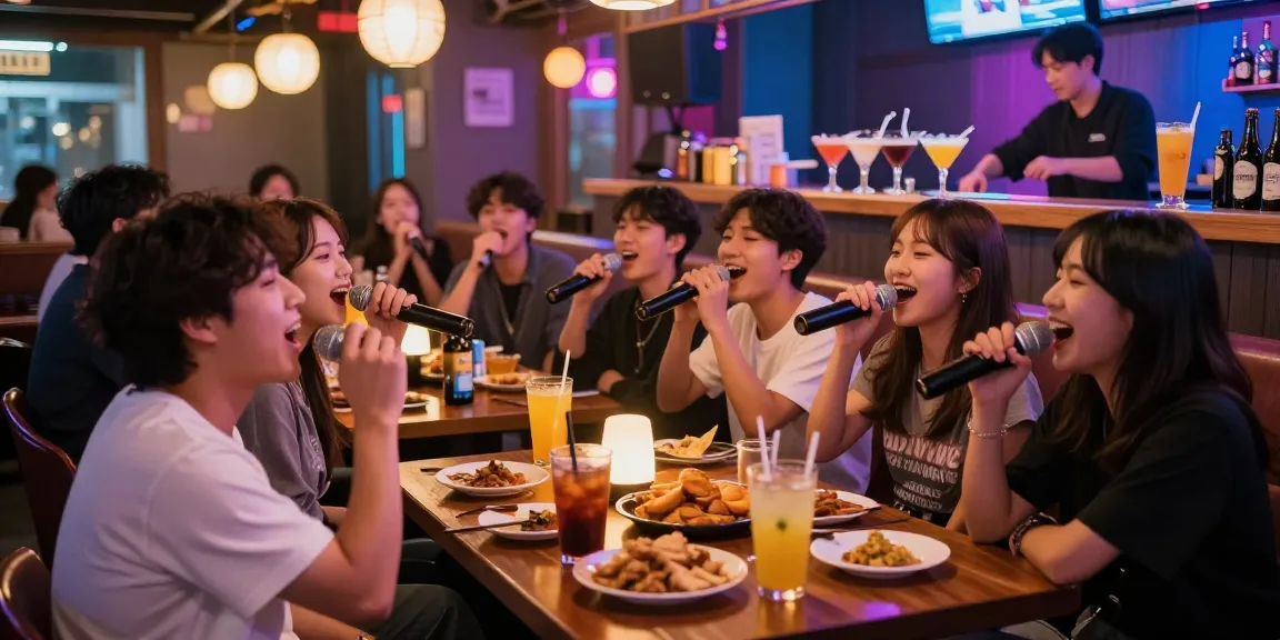 Exciting 제주도유흥 nightlife scene featuring friends enjoying karaoke and drinks in a lively bar.