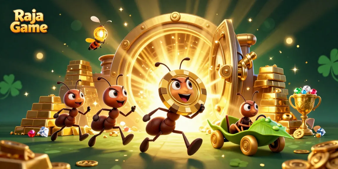 Experience action-packed play with Raja Game while cartoon ants steal a gigantic poker chip.