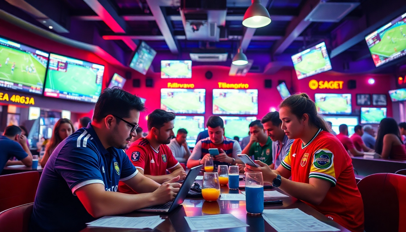Discover the best sports betting sites for Brazil with enthusiastic bettors enjoying sports in a lively bar atmosphere.