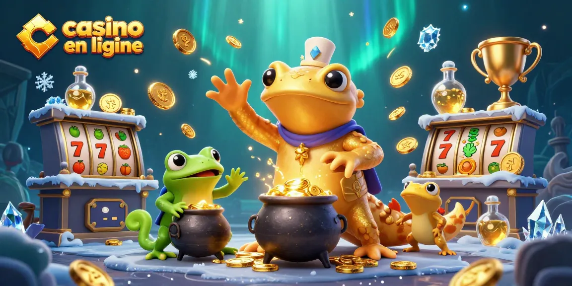 Célébrez le casino en ligne avec des créatures magiques et des jackpots dans une scène festive animée.