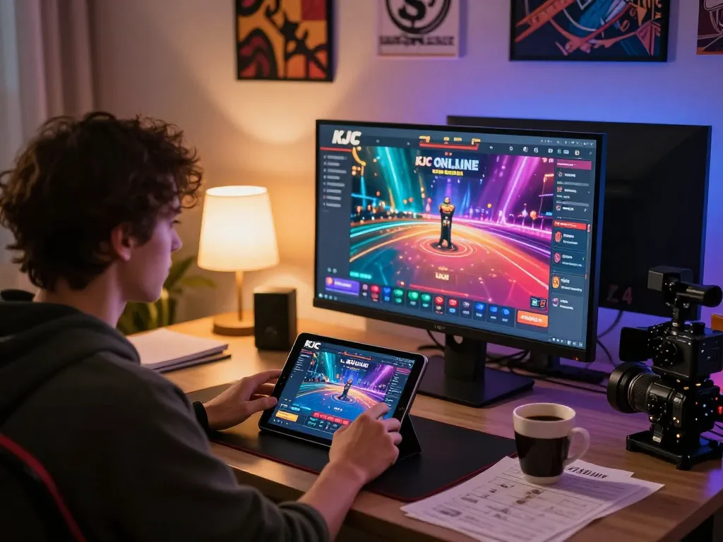 KJC online gaming experience where a player engages with casino games on a tablet, showcasing strategic gameplay.