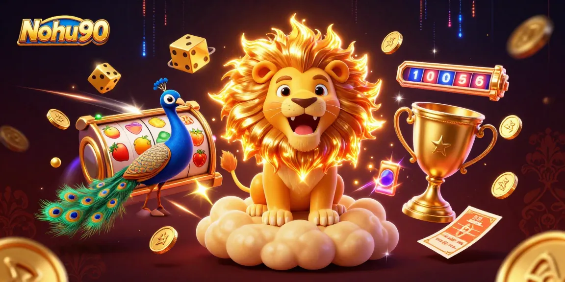 Nohu90 offers thrilling jackpot spins with vibrant slot reels in this dynamic casino illustration.