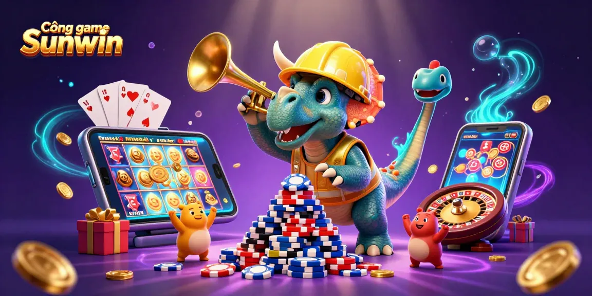 Cổng game Sunwin showcases a dynamic 3D casino scene with vibrant characters and thrilling gaming elements.