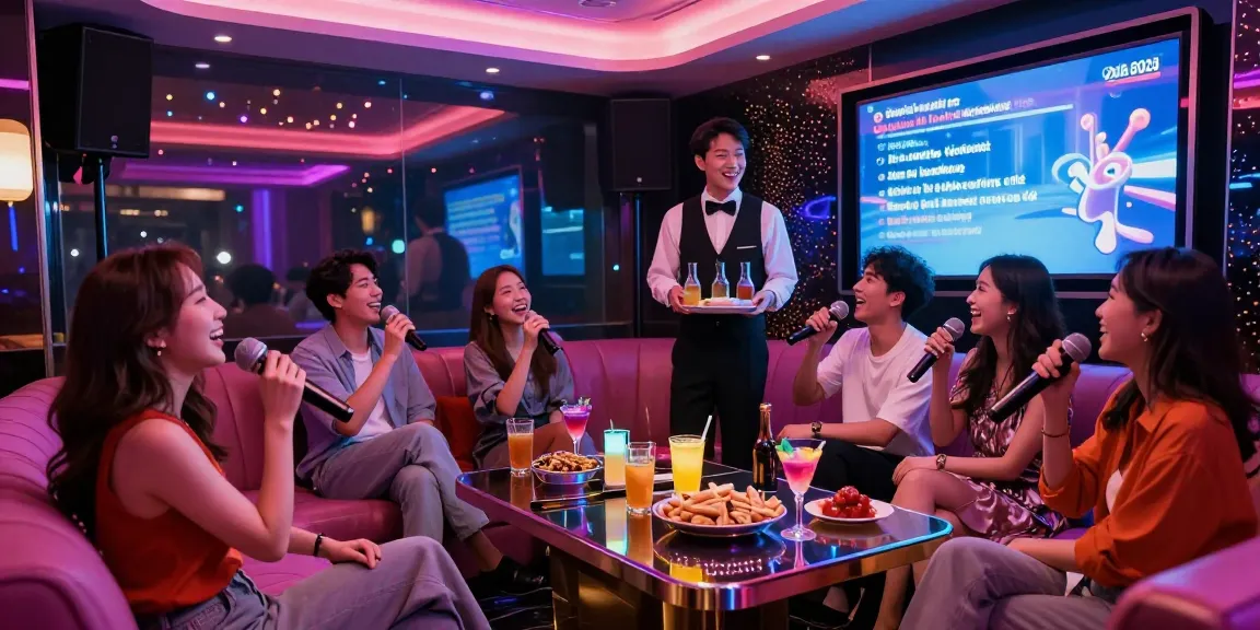 Group enjoying the vibrant nightlife at a karaoke lounge in Gangnam, showcasing https://www.gangnamtune.com/'s luxurious atmosphere.