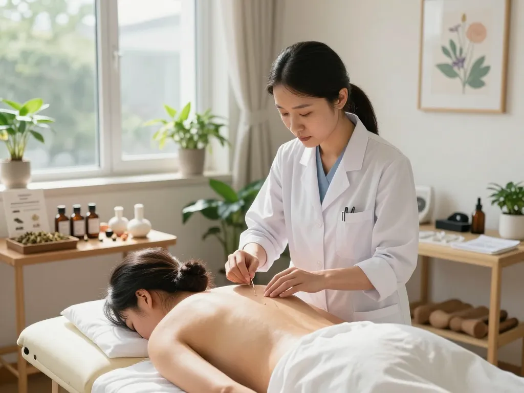 Expert healthcare at 수원한의원 demonstrating acupuncture treatment in serene wellness clinic.