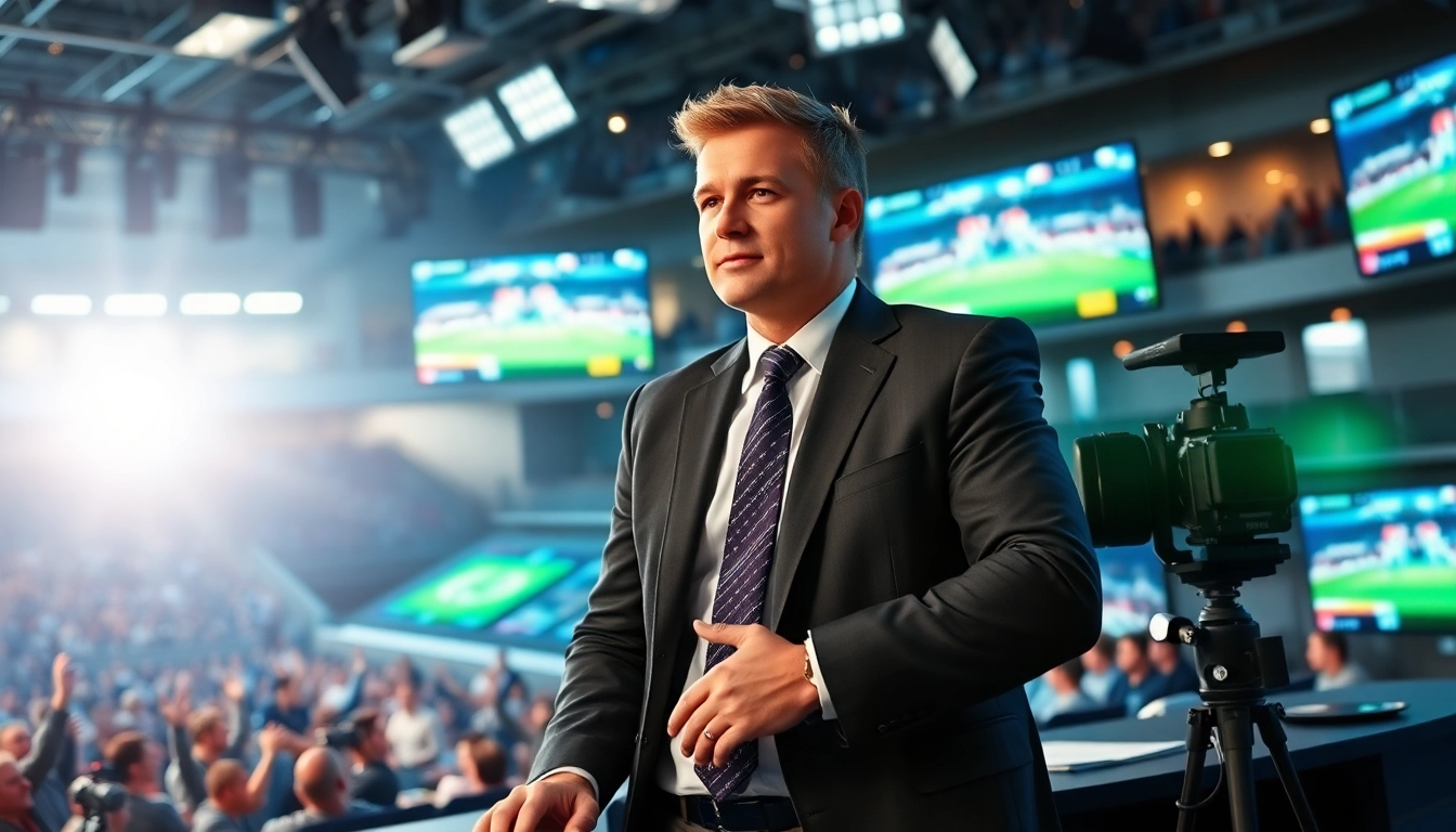 Experience the excitement of Sports Broadcasting with a vibrant sports studio setup.