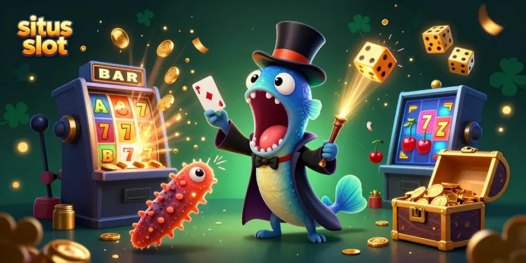Engage with situs slot excitement as magical sea creatures perform dazzling tricks amidst a jackpot explosion.