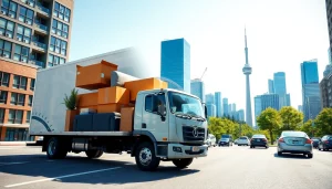 Toronto movers expertly handling a relocation amidst the vibrant Toronto skyline.