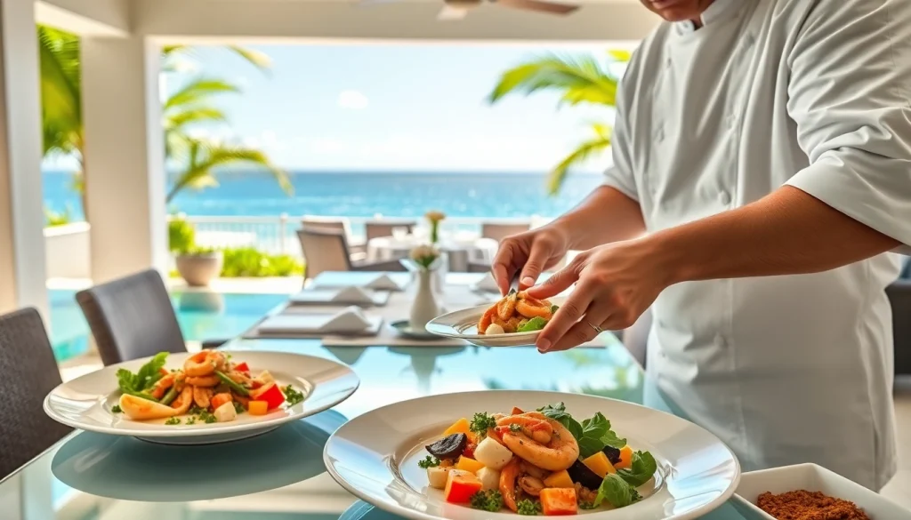 Experience exceptional cuisine with a Sint Maarten private chef creating gourmet dishes in a tropical villa.