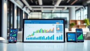 Visualize the best smm panel's analytics dashboard with vibrant growth metrics and a modern workspace.