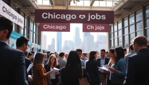 Explore Chicago jobs at a lively career fair with diverse job seekers networking.