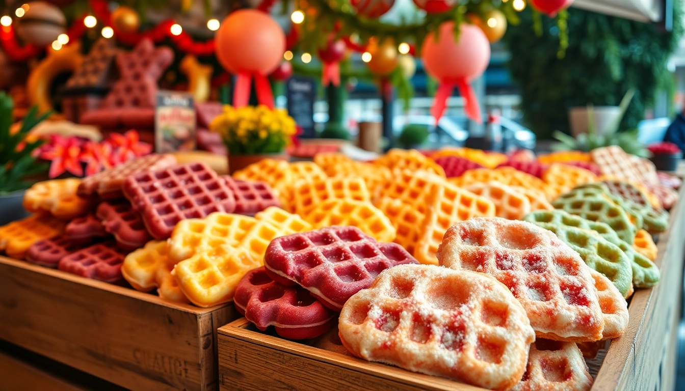 Geniet van wafel katoen in een levendige marktscene met kleurrijke displays.