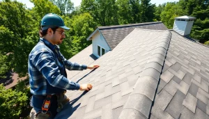 Inspecting roof shingles for reliable roofing services with a professional contractor.