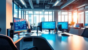 Showcasing technology tools in a modern workspace with bright lighting.