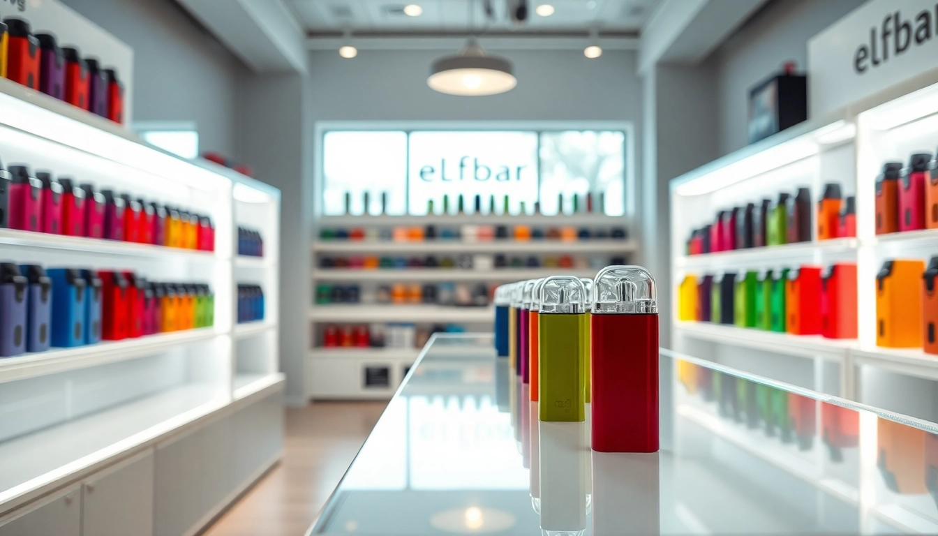 Erleben Sie elfbar pods in einem modernen Vape-Shop-Setting mit hellen Farben und stilvollem Design.