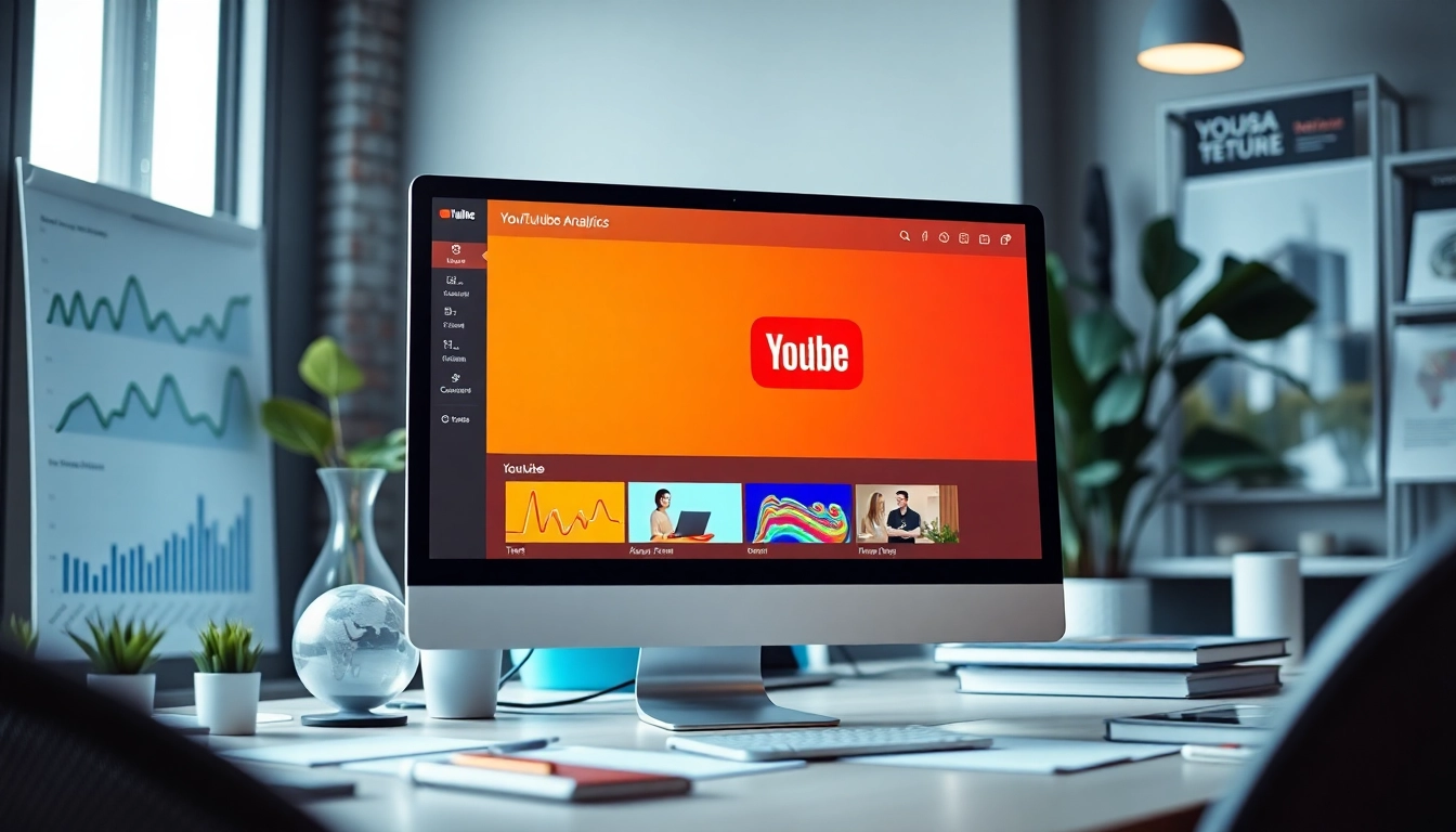 Engaging setup showcasing a youtube smm panel interface with vibrant analytics and modern workspace.