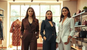 Rivelle clothing displayed in an elegant boutique, showcasing sophisticated fashion for women.