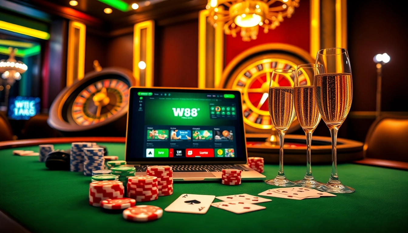 Experience excitement at the casino with the link to W88 displayed on a mobile device, showcasing betting options.