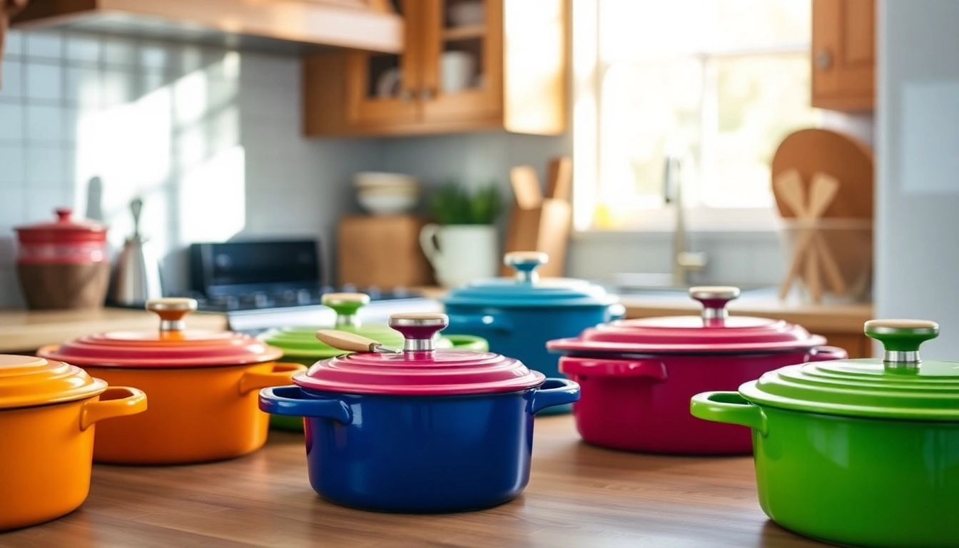 Showcase of colorful Le Creuset NZ cookware in a warm kitchen setting
