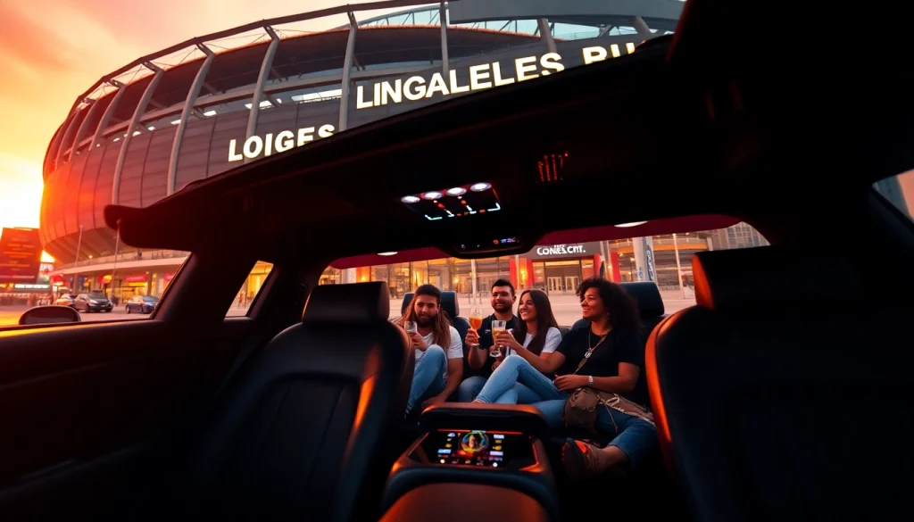 World Cup Group Transportation in a luxury limousine, celebrating fans inside with team colors.