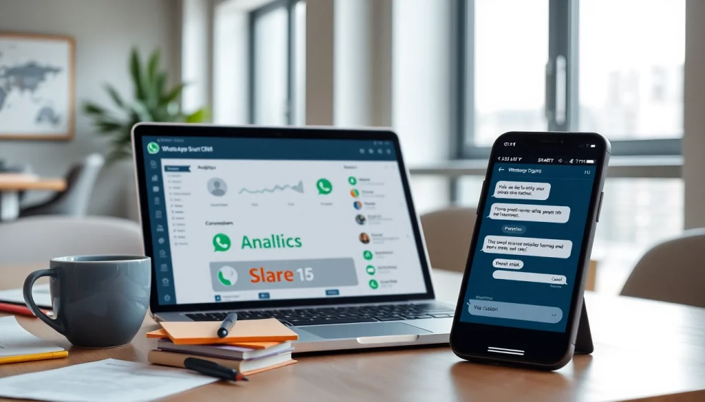 Visual representation of WhatsApp Smart CRM in a professional setting highlighting communication efficiency.