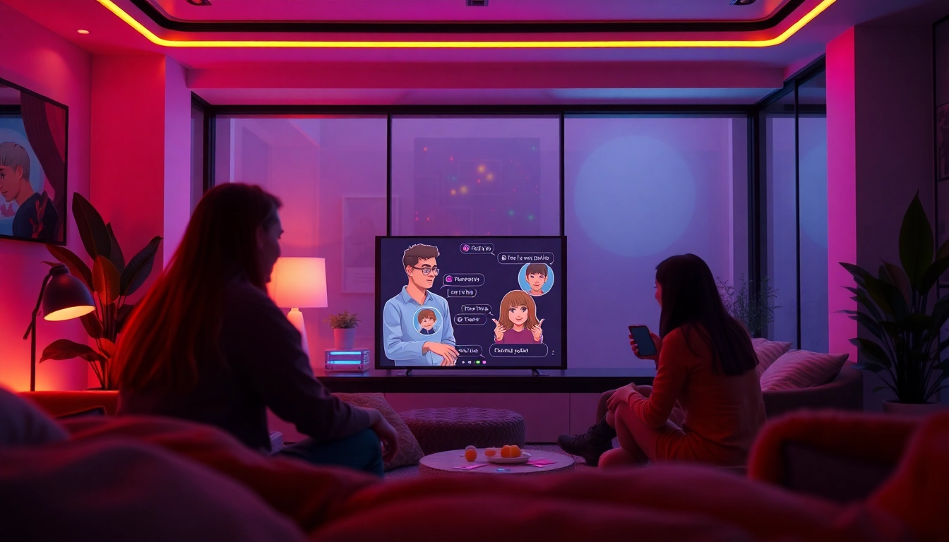 Engaging sex chat AI interaction in a cozy digital chat space with vibrant avatars.