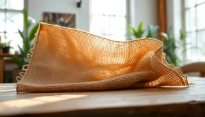 Gebruik jute stof met een natuurlijke textuur in een creatieve setting.