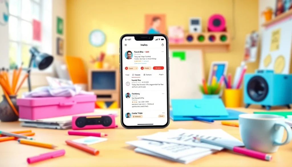 Showcasing a paid link in bio for creators on a mobile phone in a vibrant, creative workspace.