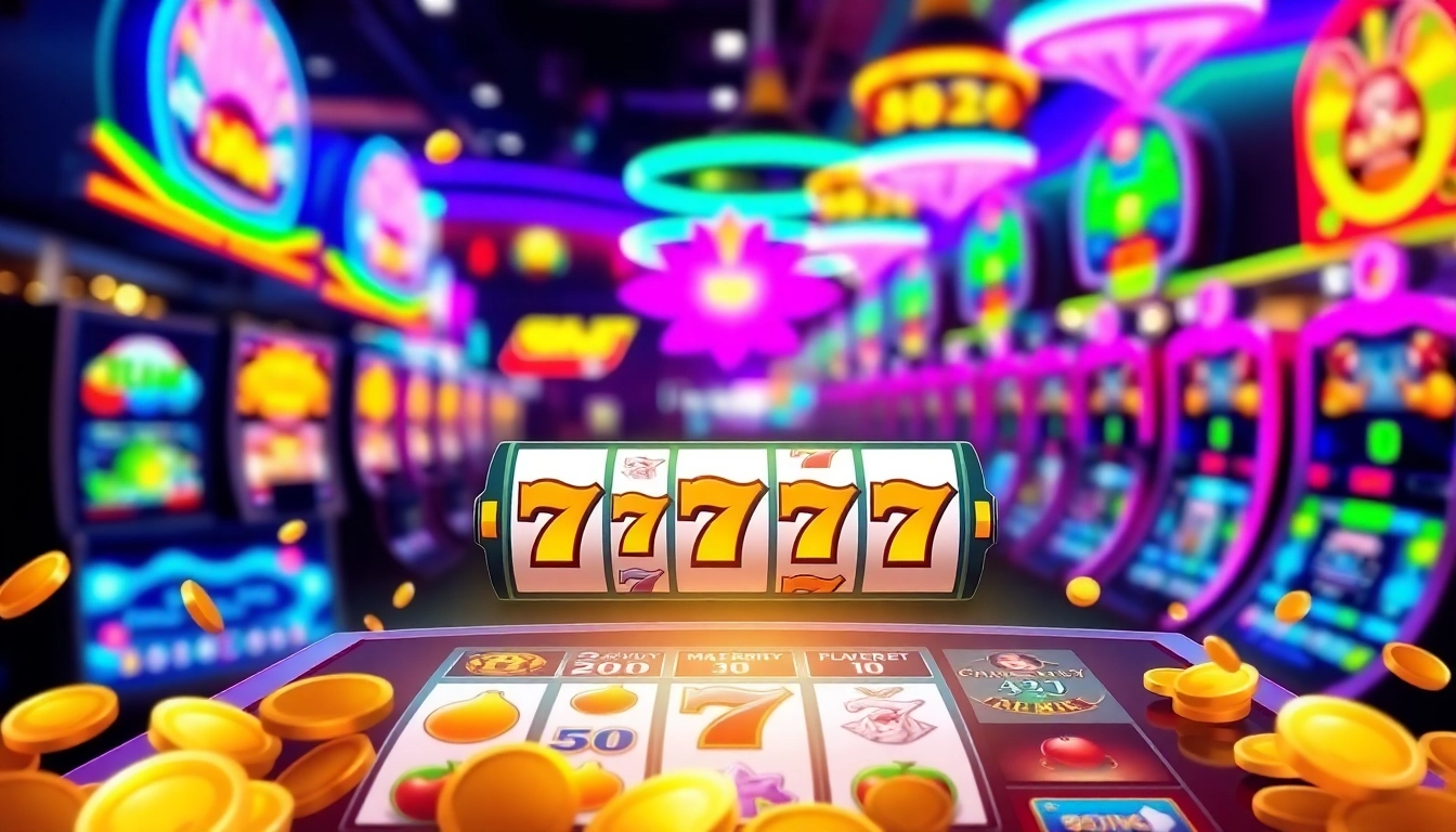 Menggambarkan pengalaman bermain slot depo 1k yang menarik dengan grafik slot cerah dan interaktif.