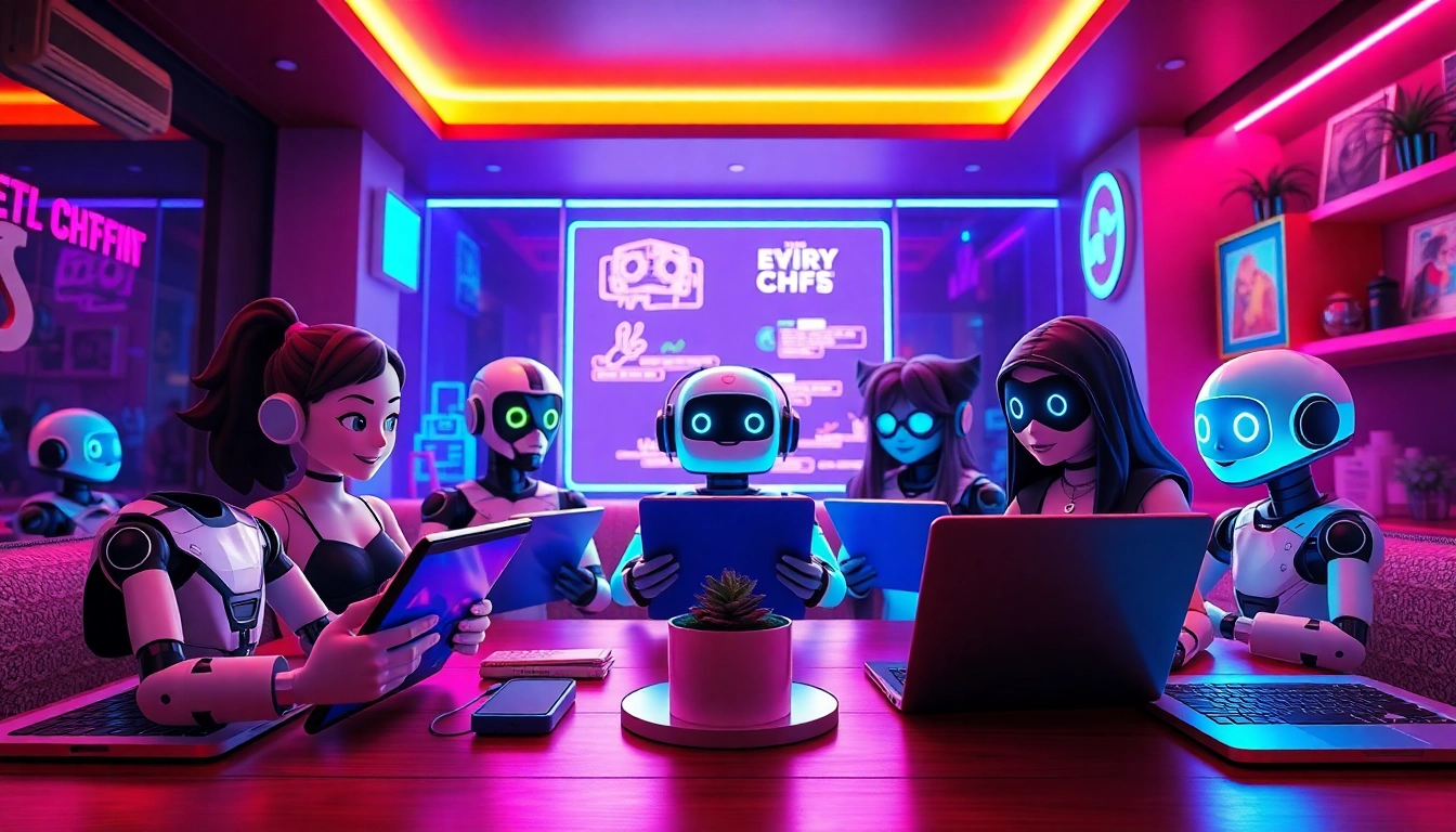 Engaging scene of users interacting with the best nsfw ai chatbots in a digital café setting.