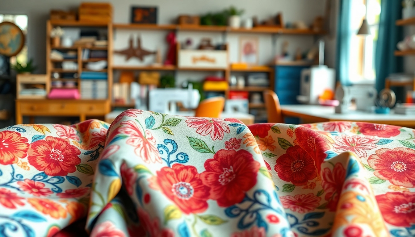 Verken hoogwaardige bedrukte katoenen stoffen met kleurrijke patronen in een creatieve ruimte.