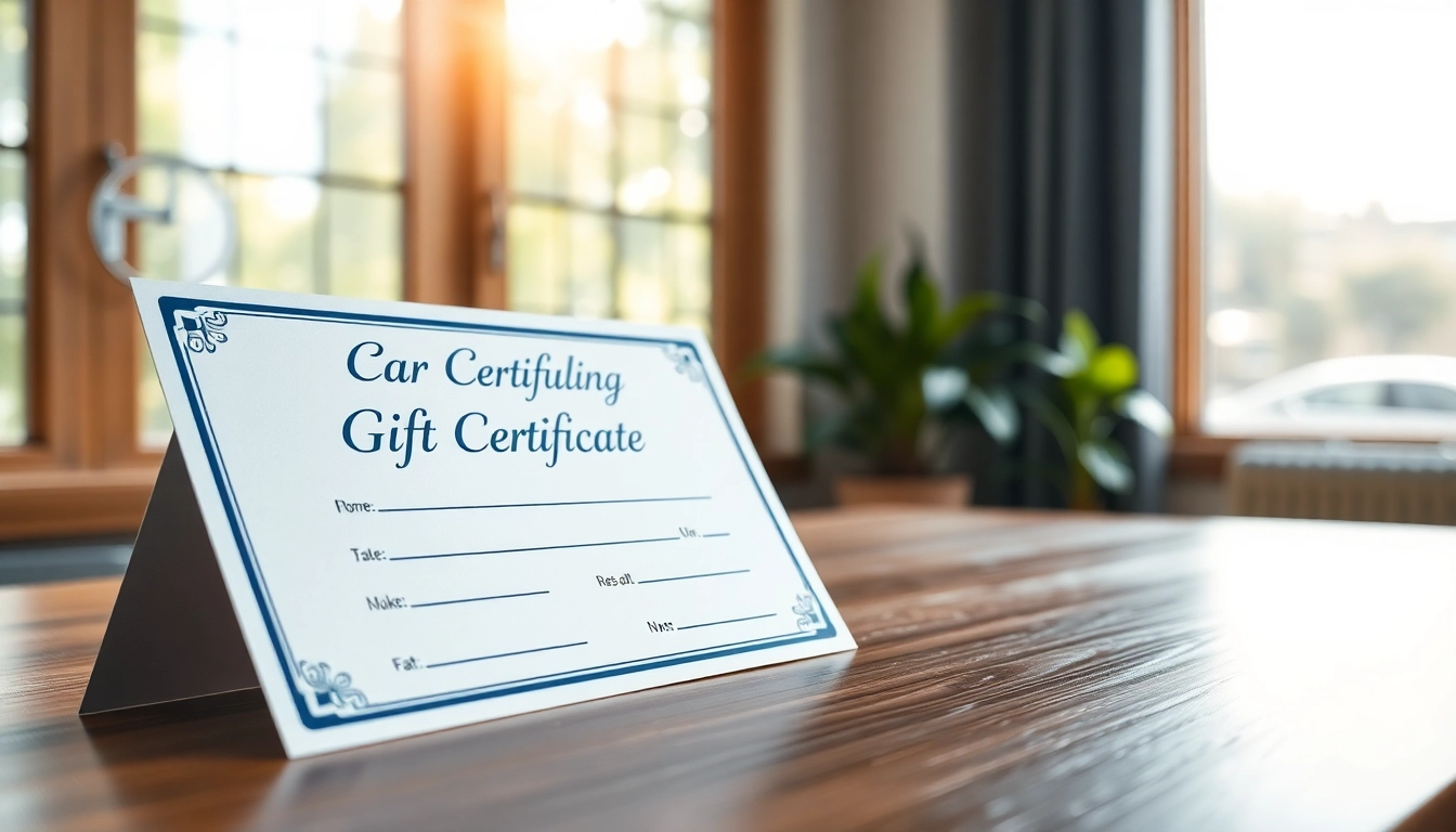 Presenting a car detailing gift certificate on a stylish desk highlighting premium quality.