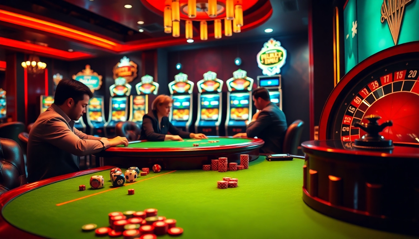 Exciting casino scene with professional players at a poker table, featuring migration lawyer sydney in an engaging atmosphere.