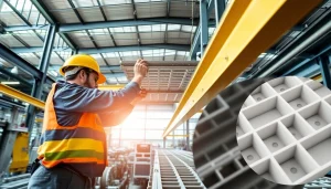 GRP Grating Supplier showcasing professional installation of fibreglass grating in an industrial setting.